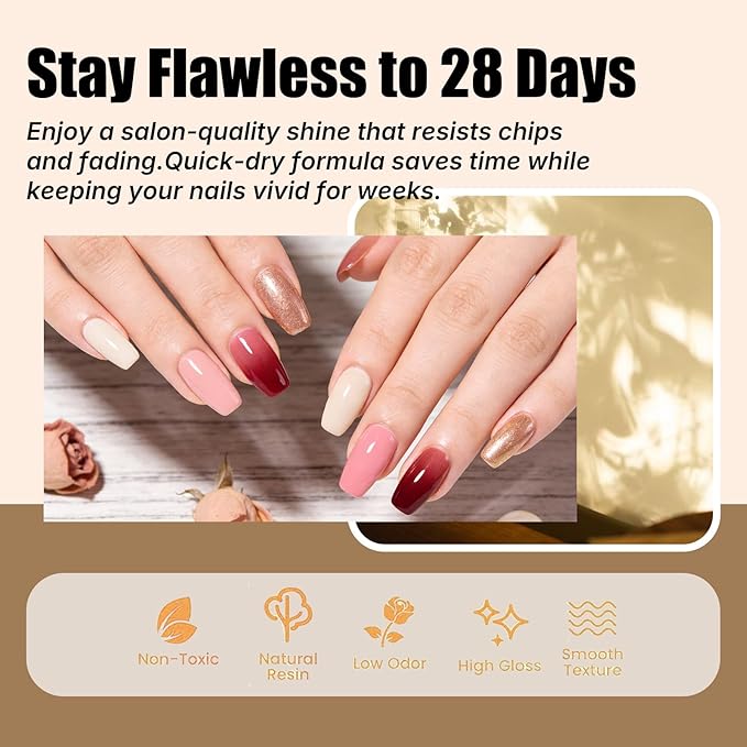 JR Gel Nail Polish Set, 16ml Full Size Bottle 6 Colors Nude Brown Pink 9D Cateye Glitter Nail Gel Polish Gift Soak Off Led Nail Art Kit Salon DIY Colorful Bottle B