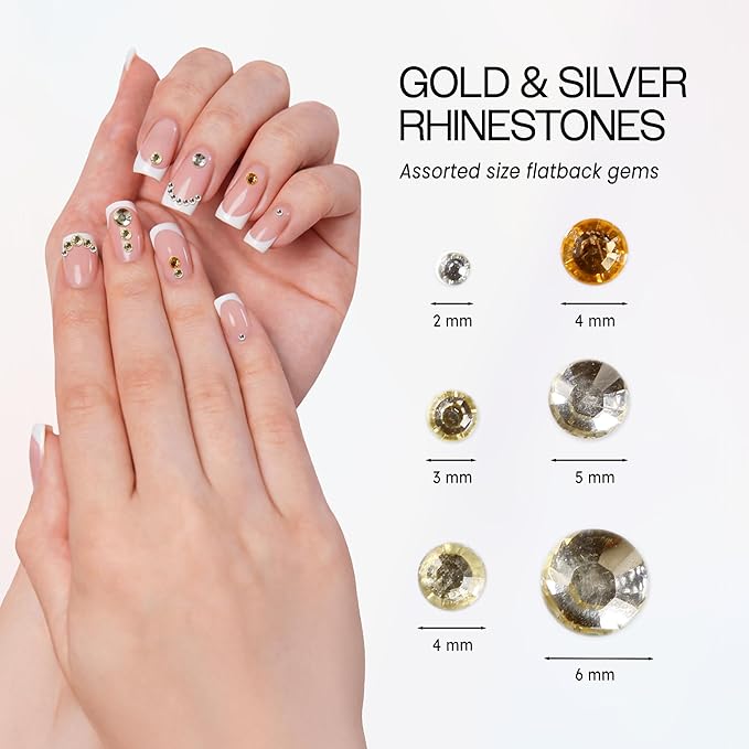 Nail Art Rhinestones Fake Pearl Gems Jewelry Decorations Manicure Wheel (20 Wheels, Gold & Silver)
