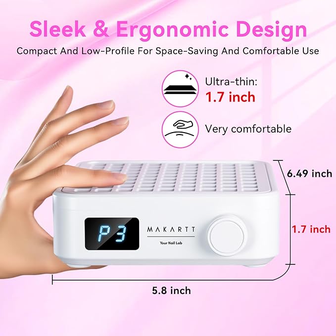 Makartt Professional Mini Nail Dust Collector – Powerful Dust Collector Nail Tech Quite Suction Machine for Acrylic Nails Manicure & Pedicure Salon & Home Use Includes 10pcs Filters & Dust Brush