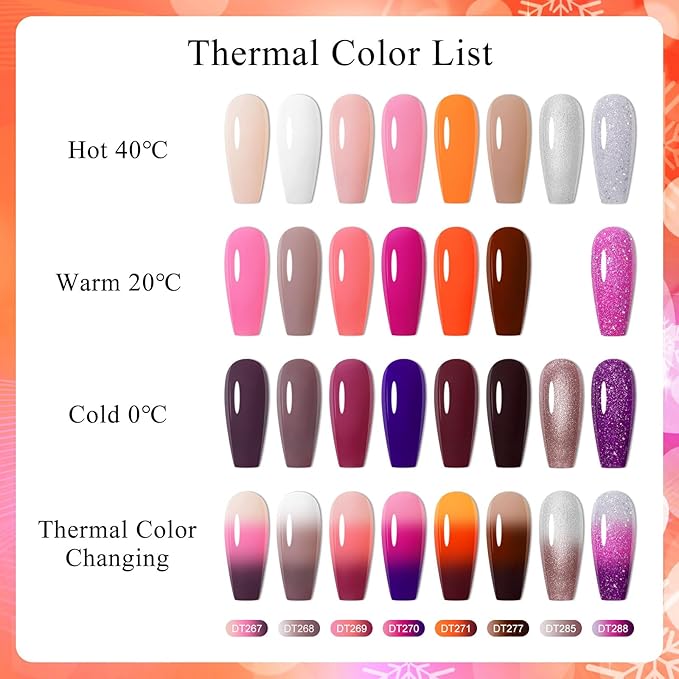 MEET ACROSS Mood Gel Nail Polish Set Temperature Color Changing Gel Colors Collection Red Pink Purple Glitter Brown Gold Gel Polish Soak Off 8 Colors Holiday Gifts Salon DIY at Home