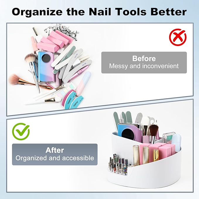 ANGNYA Nail Drill Holder with 7 Compartments & 18 Holes Nail Drill Bit Holder, Professional Nail Desk Storage Organizer Box Case for Nail Station, Salon and Home Use