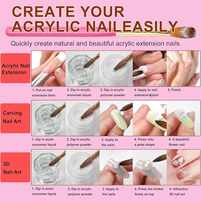 Nail Art Brushes Set,10pcs Nail Art Tool Set Nail Art Design Pen Painting Tools Fingernail Brush Nail Cleaning Brush for Acrylic Application Acrylic Powder 3D Nail Carving Nail Art Brushes Set