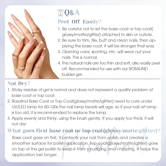 ROSALIND 2PCS Top Coat Gel Nail Polish Set, 11ml Glitter and Matte Gel Top Coat,Glitter Gel Polish Glossy Sparkle Finish Long Lasting Soak Off Pearlescent Shimmer Manicure Nail Art for Women
