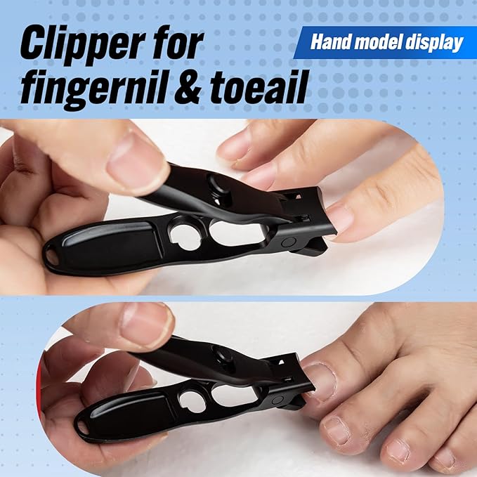 German Nail Clippers, Premium Stainless Steel Wide Jaw Anti Splash Design,Ultra Sharp Heavy Duty Clippers with Ergonomic Lever,Perfect for Men,Women, and Seniors(Black)