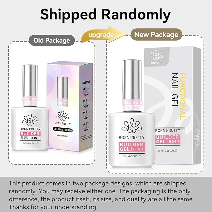 Born Pretty Builder Gel for Nails 15ml,8-in-1 Hard Gel for Nail Extensions, Apex Building, Base Gels & Strengthener,Light Pink Rhinestone Glue for DIY Beginners& Salon
