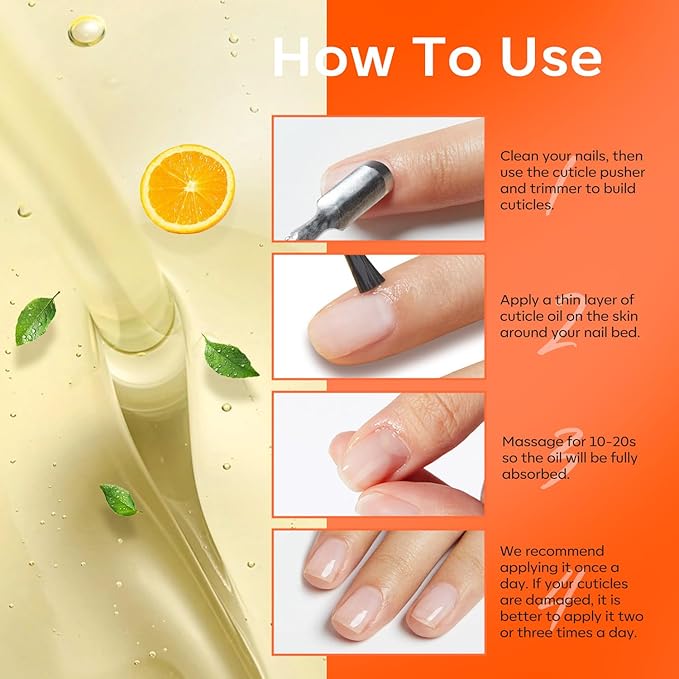 modelones Nail Strengthener Cuticle Oil for Nails Orange Nail Oil for Growth and Strength Nail Growth Oil Cuticle Care Quick Dry Nail Care Moisturize and Strengthen Damaged Nails 15ml 0.5Fl Oz