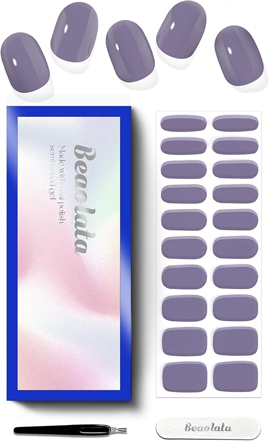 Semi Cured Gel Nail Strips - UV Light Gel Nail Stickers - 20 Long Lasting Salon Quality Wraps (Violet Moonlight)
