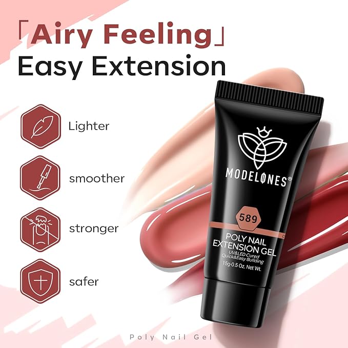 modelones Poly Nail Gel Set, 6 Colors Jelly Brown Skin Tones Neutral Transparent Poly Extension Gel Nail Enhancement Builde Khaki Beige DIY Manicures at Home