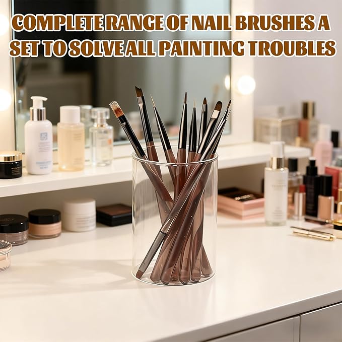 Nail Art Brushes, Nail Brushes for Nail Art Brush Acrylic Set Design Tools Brown (9Pcs)