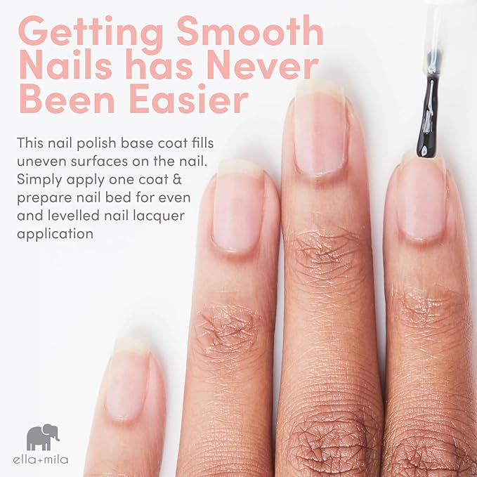 ella+mila Ridge Filler Base Coat Nail Polish - Smoothing Nail Treatment and Long-lasting Ridge Filler - Nourishing Clear Polish for Natural Fingernails (0.45 fl oz)