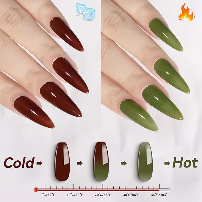 YTD Likomey Color Changing Gel Nail Polish,15ml Translucent Green To Brown Mood Temperature Change Colors Ombre Thermal Salon Home Fall Winter Manicure UV Varnish,WB07