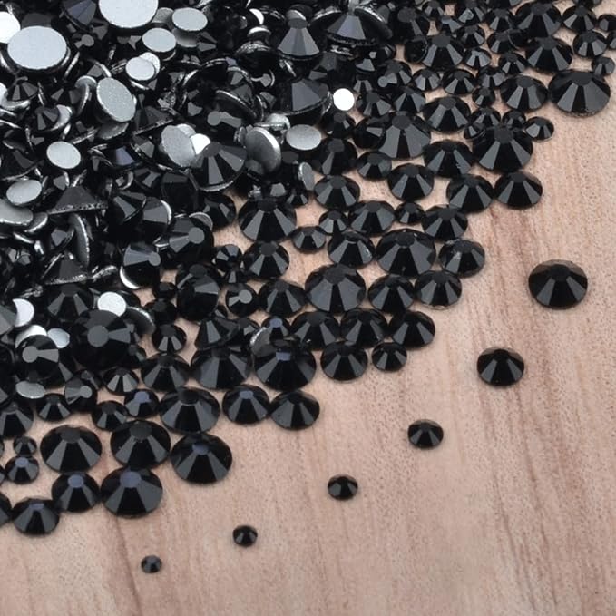 10000 Pieces Rhinestones 6 Sizes Round Crystal Glass Flat Back Rhinestones with 1Tweezers and 1Picking Pen for Nail Art Crafts Clothes Bags DIY (Black)