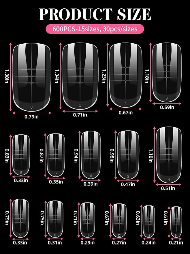 EBANKU Toe Dual Forms for Poly Gel, 150PCS French Nail Forms for Toes, Clear Poly Gel Toenails Molds for DIY Pedi Toenail Extension Kit for Salon-Quality Manicures at Home, 15 Sizes