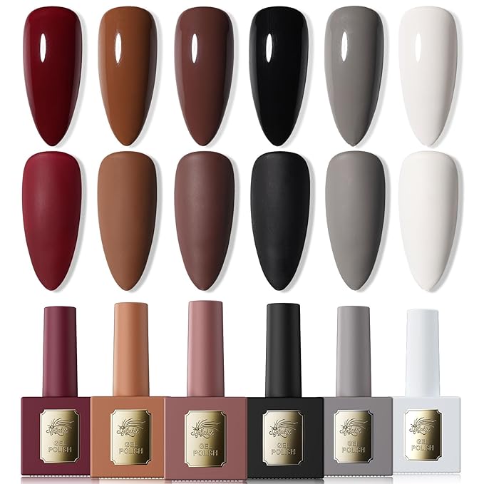 Gel Nail Polish Set of 6 Colors 12ml with Black White Gray, Gel Polish Kit for Salon DIY at Home, Soak Off LED UV Gel Nail Polish, Gifts for Women Girls