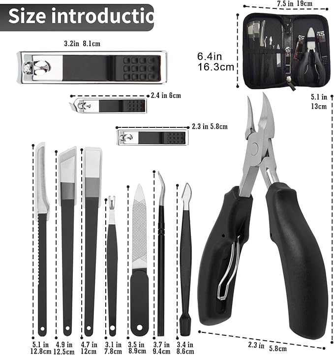 Fingernail and Toenail Nail Clippers for Thick and Ingrown Nails, 11 Pieces Manicure and Pedicure Kits Cutters Care Tools Hand Foot Treatment for Men, Women, and Seniors with Travel Case