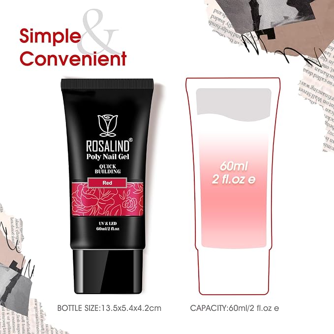ROSALIND 2 oz Red Christmas Poly Nail Gel, Big Tubes Builder Red Gel for Nails Art Decoration, Nail Thickening Easy to DIY Use at Home Need UV Lamp