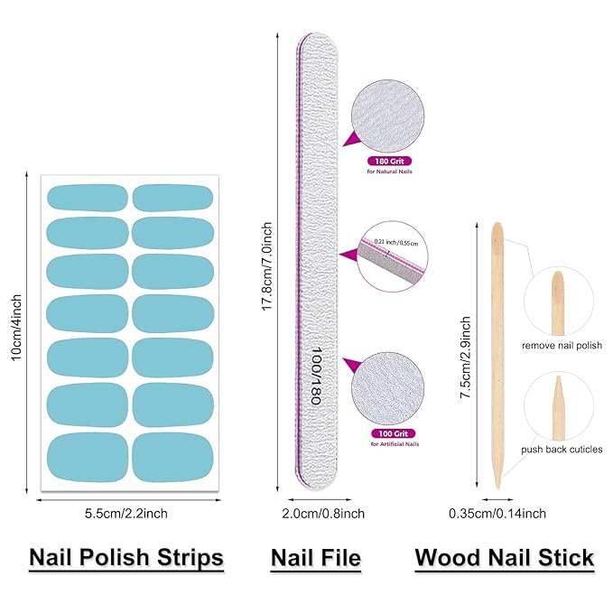 DANNEASY 16 Sheets Nail Polish Strips Solid Color Full Nail Wraps Self Adhesive Nail Polish Stickers Gel Nail Strips for Women Nail Art with 1pc Nail File, Cuticle Stick (Fresh Color)