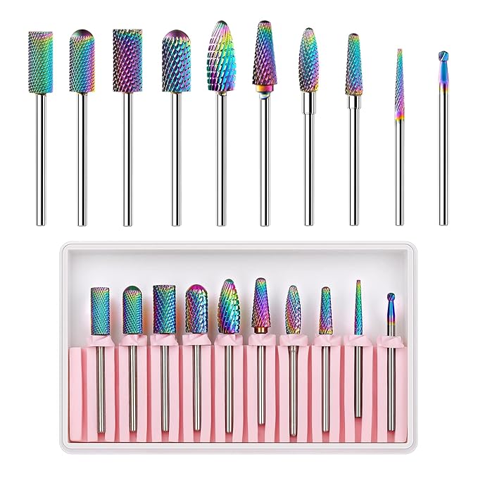 Makartt Nail Drill Bits Set:10Pcs Dimond Tungsten Carbide Nails Bits,3/32 Inch for Acrylic Gel Nails Cuticle Tools,Remove Acrylic Poly Nail Gel Nail Polish B-36,Bit Kit Manicure Pedicure Home Salon
