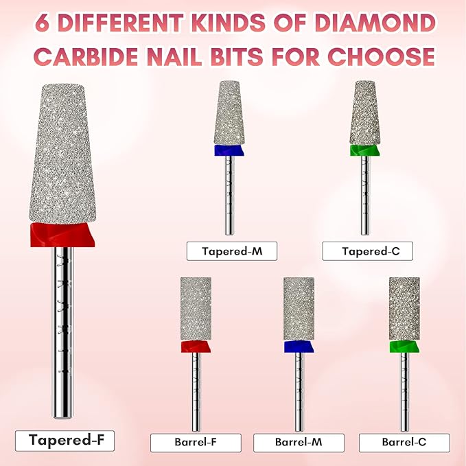 Makartt Nail Drill Bits - Tapered Barrel Carbide Diamond Sanding Buffer Bit for Nail Prep Cuticle Remove, Upgrade Nail Drill Tips with Cross Teeth and Dust-Proof Ring for Manicure Salon, F #320 Grit