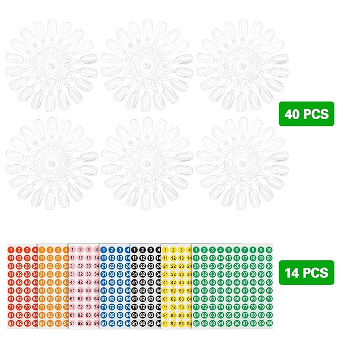Tbestmax 720 Pcs Nail Color Swatches, Clear Nail Polish Color Sample Swatch with Number Stickers, Round False Nail Display Tips