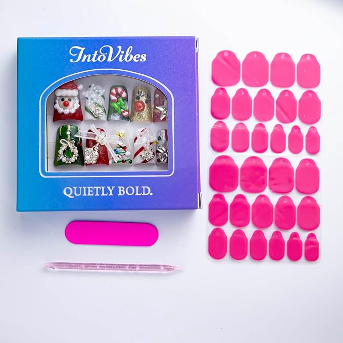 10 Pieces Red And Green Christmas Luxury Acrylic Press On Nails Short Handmade Duck Nails, Thickened False French Nails, Santa Claus And Christmas Tree Decorations, Reusable Fake Nails (L)