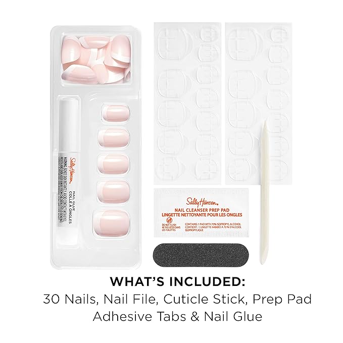 Sally Hansen Salon Effects Perfect Press-On Short'Ease Nails | Squoval Shape | Easy to Apply, Non-Damaging, Natural Look Vitamin E & B5 | 30 Nails, Nail Glue, Adhesive Tabs, File| Short N' Chic