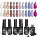 beetles Gel Polish Set, 12 Colors Brown Purple Blue Gel Polish Glitter Neutral Autumn Nails Design Soak off Uv Led Lamp Needed Soft Pulse Nail Art Design Gifts for Women