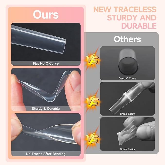 240Pcs Soft Gel Nail Tips, Long Square Clear Full Cover Fake Nails, XXL Acrylic Nail Extensions Kit, Clear Press On Nails Tips for Home DIY & Beginner, 12 Sizes