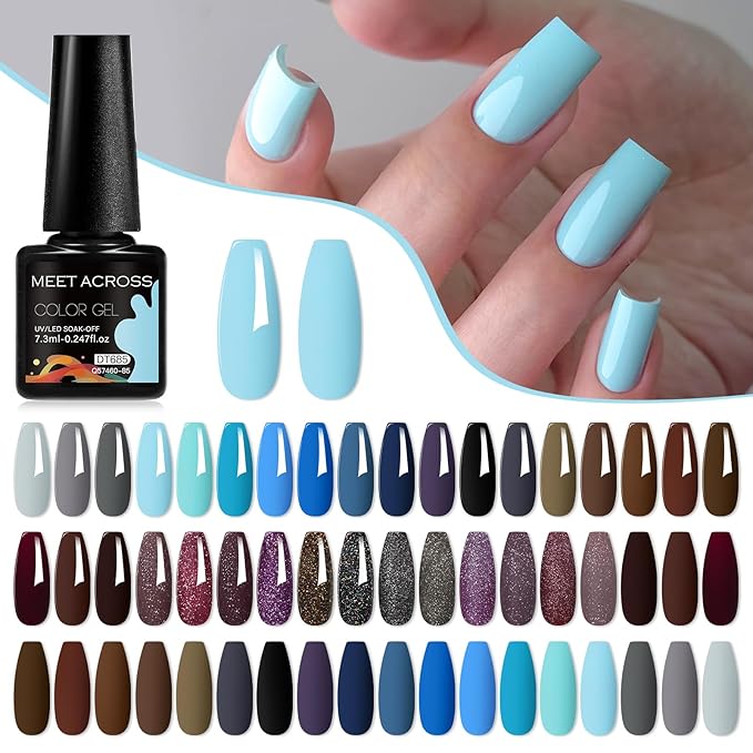 MEET ACROSS 30pcs Gel Nail Polish Set,Soak Off UV LED Lamp Gel Nail Polish Kit,Fashion Shimmer Nail Art Design Gifts for Women Manicure Salon (Cool Color Series)