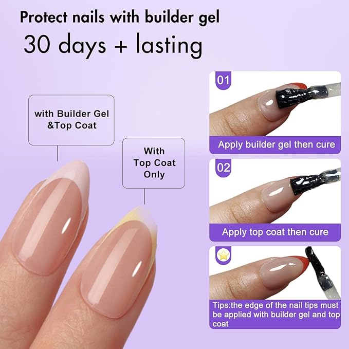 Gel French Tip Nails Short Almond French Tip Press on Nails SXVME White French Nail Tips 150Pcs Pre-applied Tip Primer Natural Skin Tones Fake Nails Extensions Gel Nail Kit for Women Girls DIY