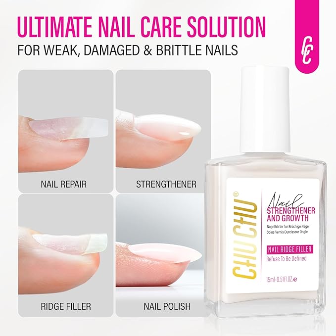 Protein Nail Strengthener for Gel Enthusiasts: Repair Thin Weak Peeling Nails After Acrylics Gel Removal - Milky White Nail Hardener and Growth Treatment Ridge Filler Milky White Polish