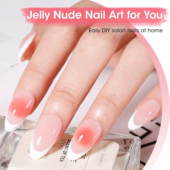 GELLEN Nude Gel Nail Polish, French Tip Gel Nail Polish Set Pink Jelly U V Gelpolish Soak off French Manicure Kit for Nail Art