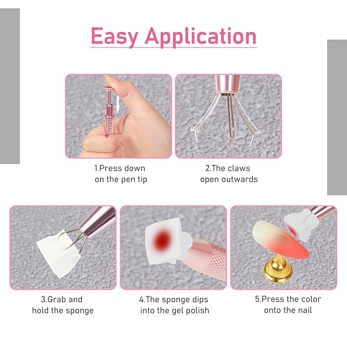 WOKOTO 300PCS Nail Sponges For Ombre Nail Tools With Pink Grabbing Pen Kit - Nail Ombre Sponge For Nails Gradient Nail Tools Aura Nails Ombre Nail Brush Accessories Supplies Home DIY Nail Art Salon