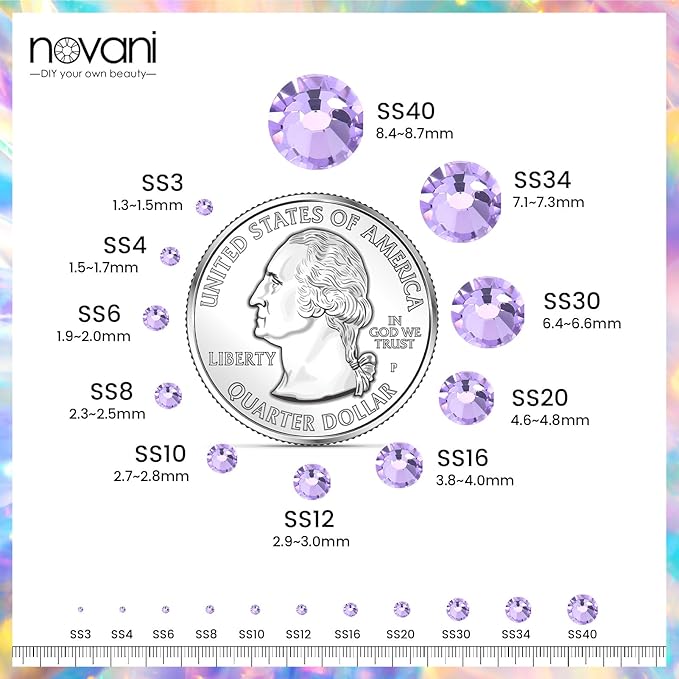 Novani Crystal Rhinestones, Flatback Loose Gemstones 1440pcs Glass Rhinestones for Clothes Shoes Crafts Makeup Nail Art and DIY Decorations(SS8, Lavender)