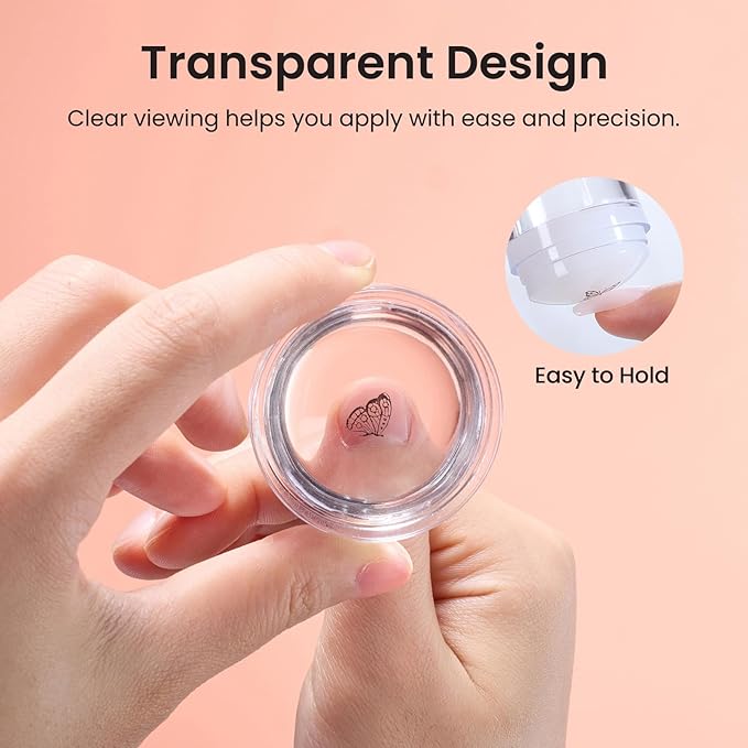 Beetles French Tip Nail Stamp Tool 4Pcs Short Clear Silicone Nails Stamping and Long French Tip Stamper with Nail Scraper Art Tips Printing Stamper Tool Set for Manicure Home DIY Salon