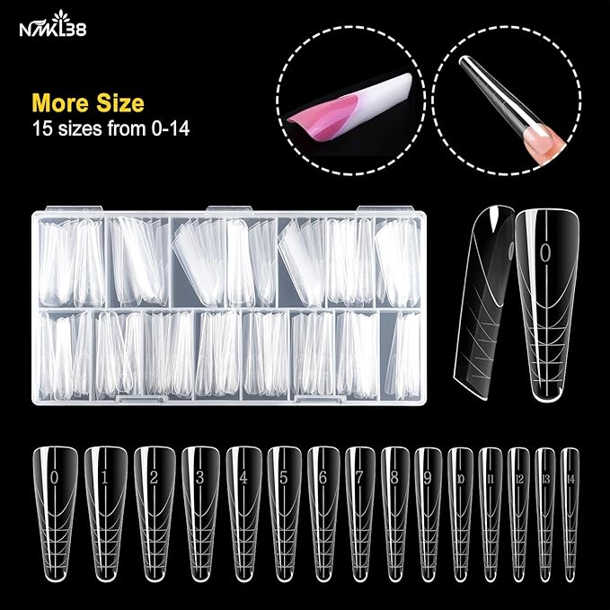 NMKL38 Diy 150PCS Clear Dual Nail Forms Full Cover Nail Mold Tips Arched Almond Acrylic Nail Extension Tools for Poly Gel Nail Art Salon