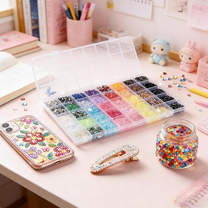 30000pcs 3mm Resin Rhinestones for Bedazzling Kit, 28 Mixed Colors Non-Hotfix Flatback Gems, Jelly Rhinestone Crystal Bedazzler Kit for Nail Art,DIY Crafts,Phone Case,Clothes,Shoes & Makeup Decor