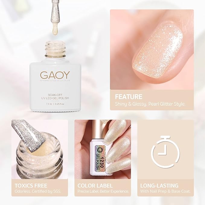 GAOY Gel Nail Polish Kit with UV Light Fast Curing LED Nail Lamp and 6 Gel Polish Colors of Black White Glitter Including Manicure Tools Top/Matte/Base Coat Nail Art Gel Nail Kit