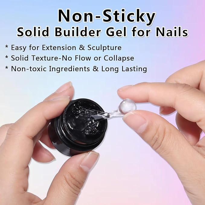 Solid Builder Nail Gel - 2PCS Clear 3D Nail Gel Non-Sticky Hand Sculpting Hard Gels Extension Glue with Silicone Pen for 3D Nails Art Designs Manicure DIY Home Salon