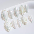 Sun&Beam Nails Handmade Press On Nail Medium Long Almond Oval Pink White Pearl Shell Fake Tip 3D Design Art Charms Cute with Storage Box 10 Pcs (#030 M)