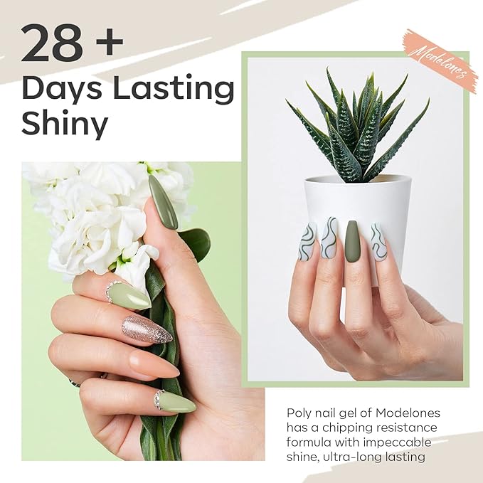 Modelones 6 Colors Poly Nail Gel Set Poly Nail Extension Gel Colors Tubes Kit Glitter Nude Coral Green Light Blue All Seasons Manicure Salon at Home