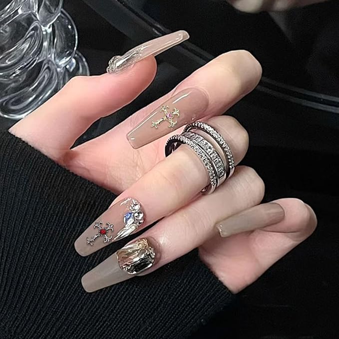 3D Cross Nail Charms, 60 Pcs Gold Silver Crystal Cross Nail Decorations for Nail Art, Metal Nail Rhinestones Cross Charms for DIY Design and Jewelry Making (60pcs Gold + Silver)