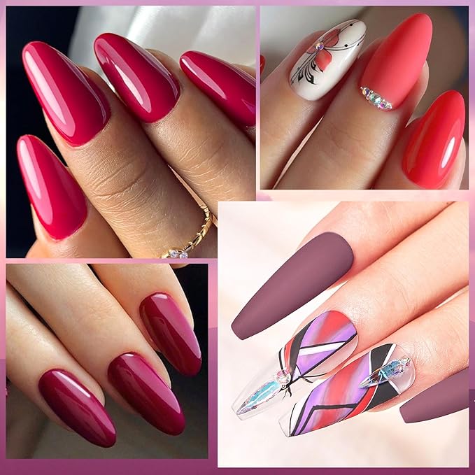 MTSSII Red Gel Nail Polish Set 12 Colors, Bloody Mary Collection Popular Shimmer Red Burgundy Gel Polish Dark Red Purple Champagne Glitter Nail Polish Gel Manicure DIY Salon Nail Art Gifts