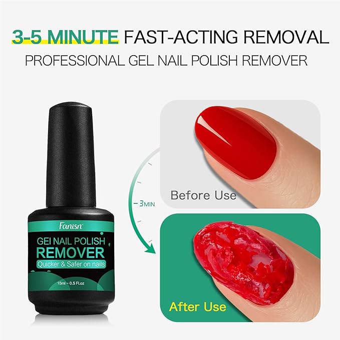 Gel Nail Polish Remover with Tools, 15ml (0.5 fl oz) - Acetone-Free, Quick Removal in 2-5 min, No Foil Soaking Needed, Safe for Natural Nails，Home DIY Use