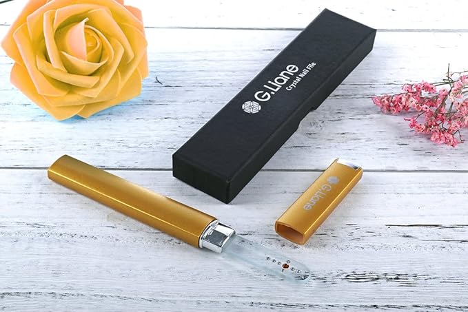 Glass Manicure File with Austria Crystals Shape and Smooth Nail File Tool with Case Best for Gentle & Safe Nail Care Kit for Beautiful Fingernails (Gold Cross)