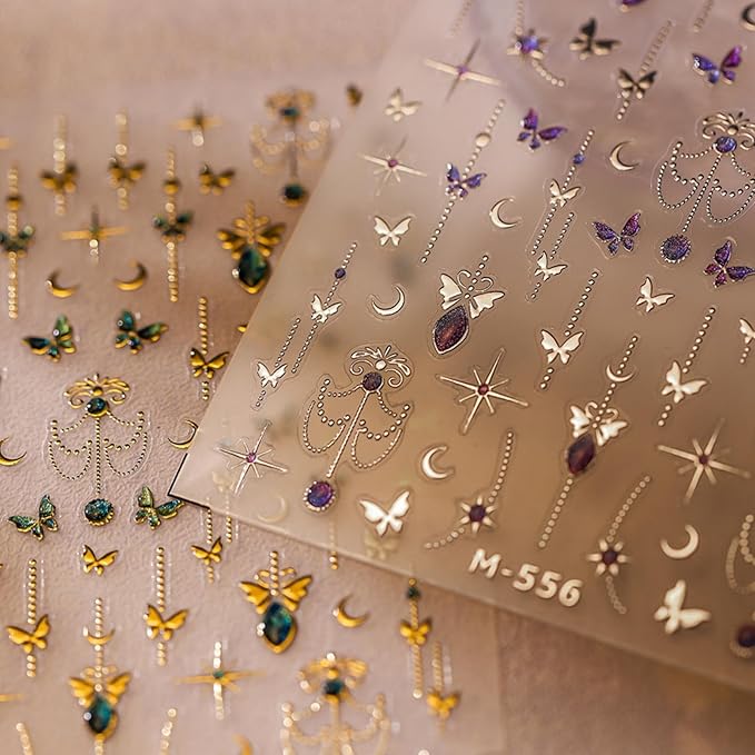Butterfly Nail Stickers Gold Silver Nail Art Decals with Jelly Design 5D Embossed Self Adhesive Spring Summer Nails Art Sticker Manicure Supply for Women Girls Kid Nails Decoration Accessories