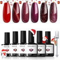 modelones Gel Nail Polish Set, 6 PCS Christmas Red Burgundy Purple Glitter Gel Polish Colors Cat Eye Chameleon Shimmer Soak OFF LED Nail Art Gel Nail Kit Manicure Salon DIY Nails Gift