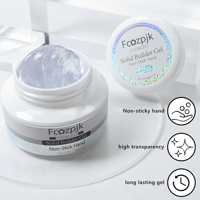 Solid Gel Builder for Nails, 60g Clear 3D Hard Gels Non-Stick Hand for Carving Molding Sculpting Gel Flower Charms Decoration DIY Extension Gels Salon & Home Manicure