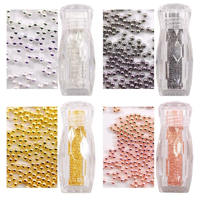 1.0MM Metallic Caviar Nail Beads The Shape Of Round For Nail Art Decoration 3D Metal Nail Ball Set Of 4