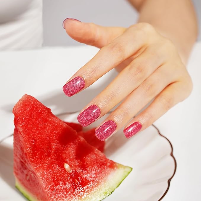 DANNI & TONI Semi Cured Gel Nail Strips Strawberry Red (Crimson Glare) Cat Eye Gel Nail Stickers 28 Stickers